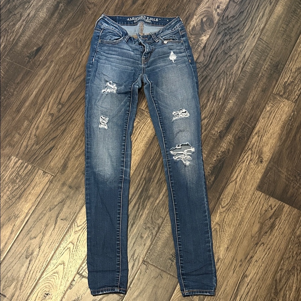 American Eagle Outfitters Dark Blue Ripped Skinny Jeans